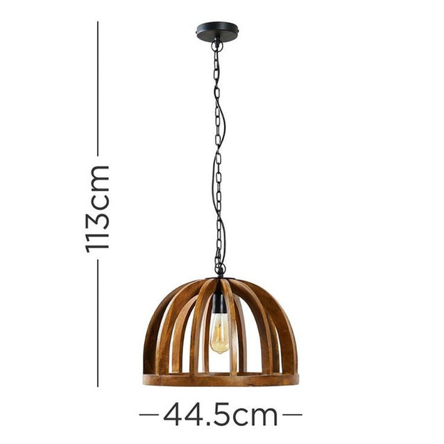 Oslo Natural Wooden Cage Pendant Ceiling Light With Black Chain