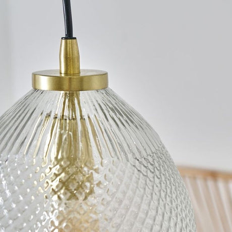 Aurelian Antique Brass Pendant Ceiling Light With Textured Oval Glass Shade