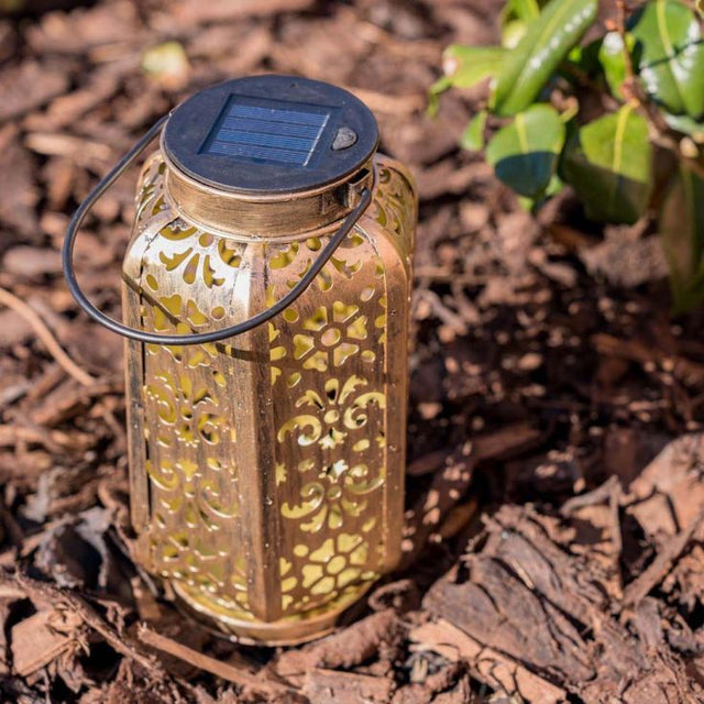 Pack Of 2 IP44 Antique Brass Solar Powered Moroccan Lanterns 