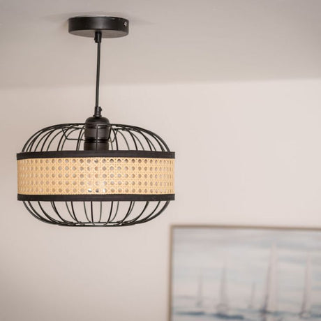 Vimet Black Easy Fit Pendant Shade With Wicker Band 