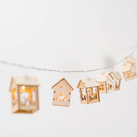 10 Light Battery Operated LED Wooden House String Lights 