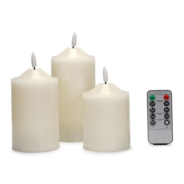 Set Of 3 LED Flickering Candles With Remote Control 