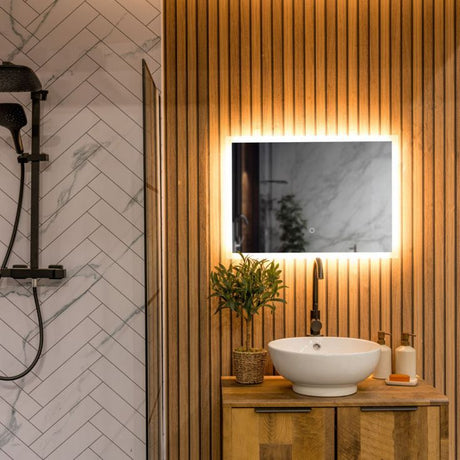 IP44 Bathroom Mirror With Touch Control LED Light And Demister Pad 