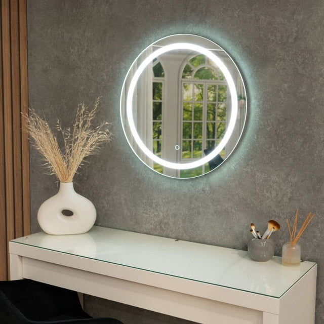 IP44 Round Bathroom Mirror With Touch Control LED Light And Demister Pad 