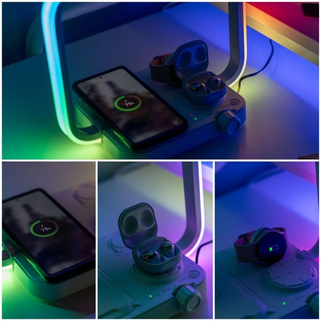 3-in-1 Wireless Charging Pad With Colour Changing Light In White 