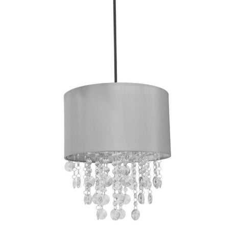 Grey Fabric Pendant Shade With Acrylic Droplets 