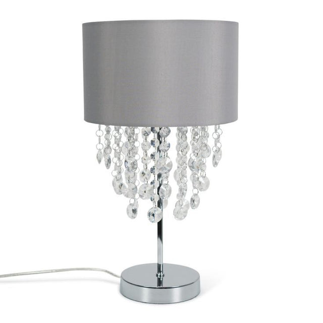 Grey Table Lamp With Fabric Shade And Acrylic Droplets 