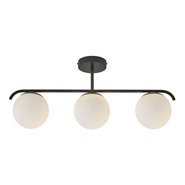 Nordlux Grant 3-Light Semi-Flush Ceiling Light Black/Opal - Comet Lighting