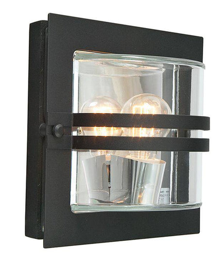 Bern Outdoor Wall Light Black Clear - Comet Lighting