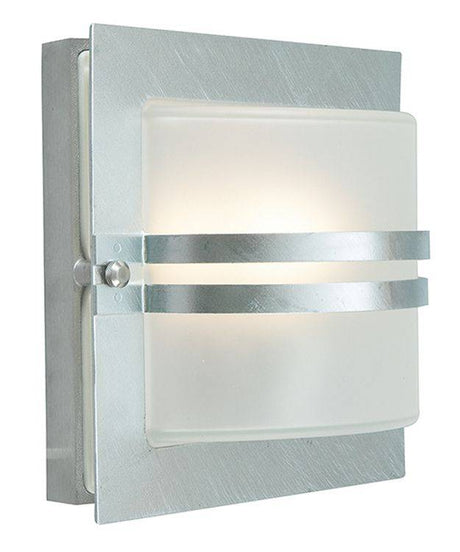 Bern Outdoor Wall Light Galvanised Frosted - Comet Lighting