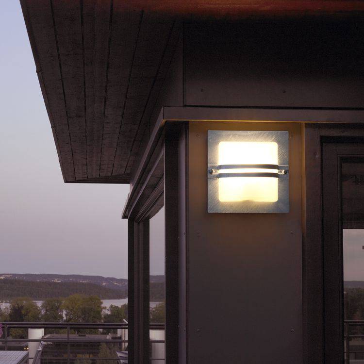 Bern Outdoor Wall Light Galvanised Frosted - Comet Lighting