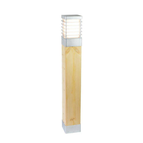 Halmstad 1 Light Large Bollard Natural Wood & Galvanized - Comet Lighting