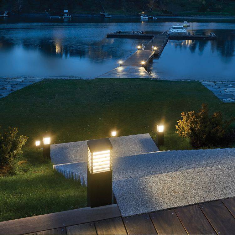 Halmstad Outdoor Medium Wooden Bollard Black - Comet Lighting