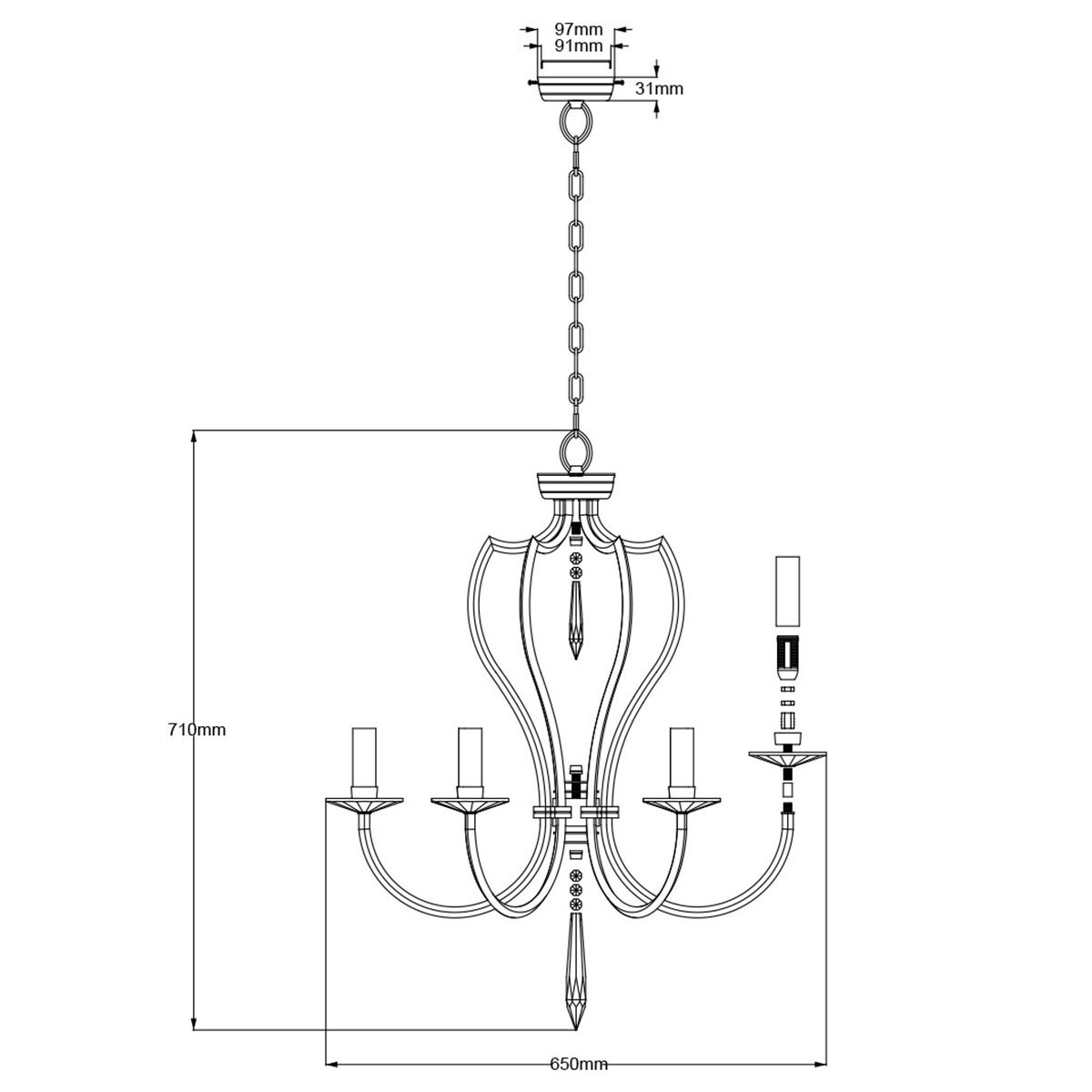 Pimlico 6-Light Chandelier Polished Nickel - Comet Lighting