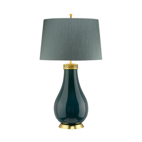 Quintiesse Havering 1Lt  Table Lamp - Azure-Turquoise with Aged Brass