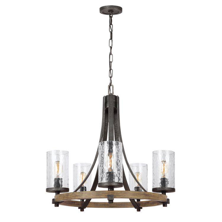 Quintiesse Angelo 5Lt Chandelier - Distressed Weathered Oak / Slate Grey Metal - Comet Lighting