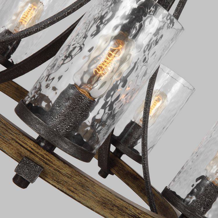 Quintiesse Angelo 5Lt Chandelier - Distressed Weathered Oak / Slate Grey Metal - Comet Lighting