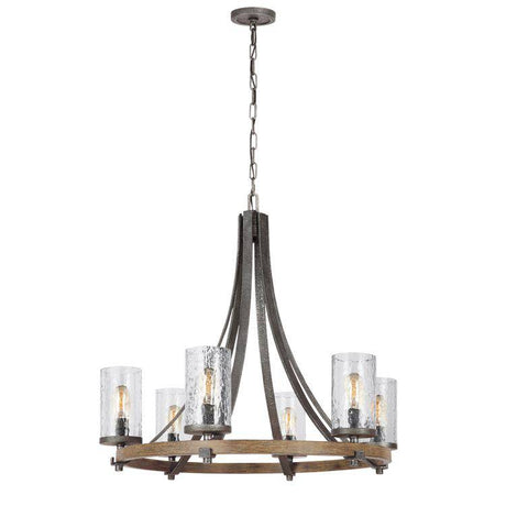 Quintiesse Angelo 6Lt  Chandelier - Distressed Weathered Oak / Slate Grey Metal - Comet Lighting