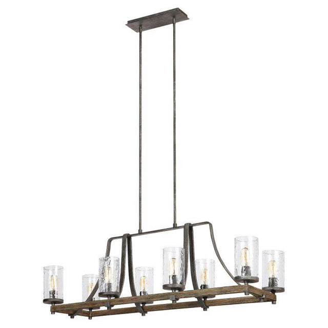 Quintiesse Angelo 8Lt  Isle Chandelier - Distressed Weathered Oak / Slate Grey Metal - Comet Lighting