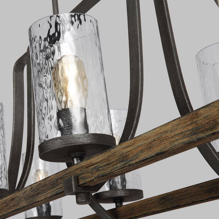 Quintiesse Angelo 8Lt  Isle Chandelier - Distressed Weathered Oak / Slate Grey Metal - Comet Lighting