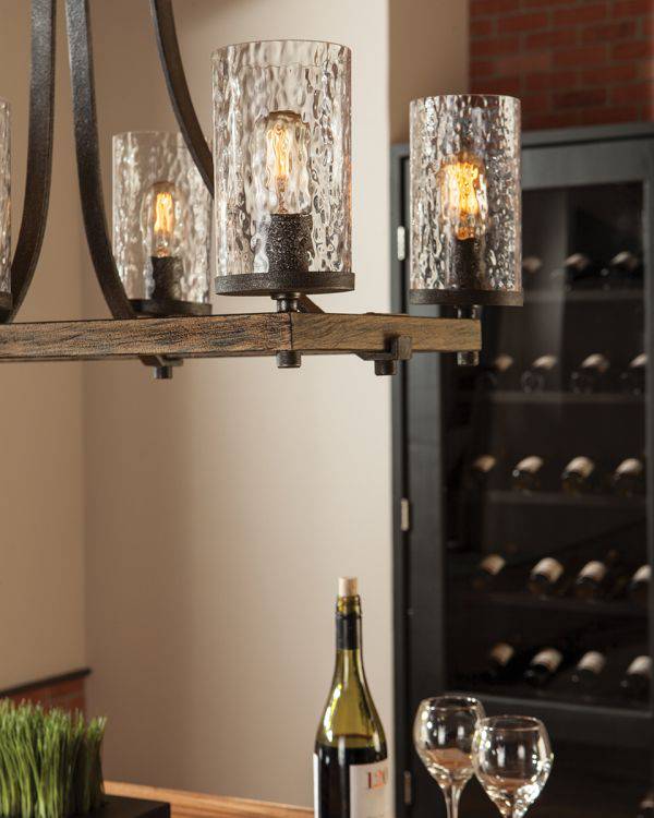 Quintiesse Angelo 8Lt  Isle Chandelier - Distressed Weathered Oak / Slate Grey Metal - Comet Lighting