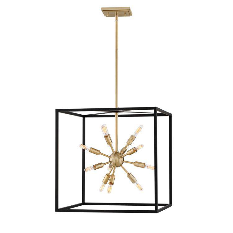 Quintiesse Aros 12Lt Pendant - Black & Warm Brass - Comet Lighting