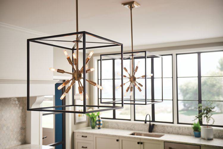 Quintiesse Aros 12Lt Pendant - Black & Warm Brass - Comet Lighting