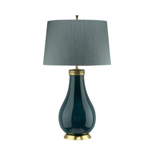 Quintiesse Havering 1Lt  Table Lamp - Azure-Turquoise with Aged Brass - Comet Lighting