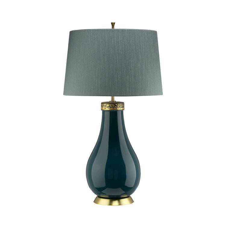 Quintiesse Havering 1Lt  Table Lamp - Azure-Turquoise with Aged Brass - Comet Lighting