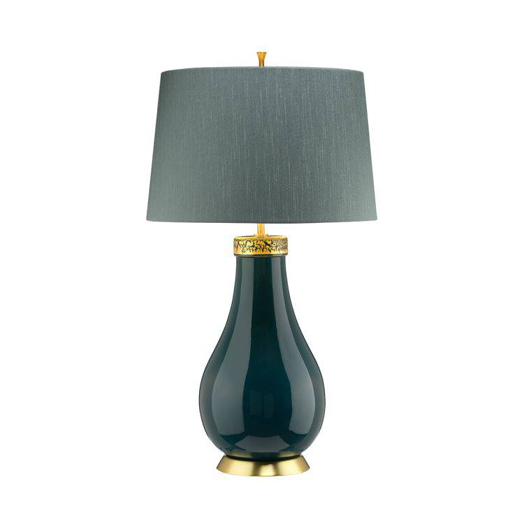 Quintiesse Havering 1Lt  Table Lamp - Azure-Turquoise with Aged Brass - Comet Lighting