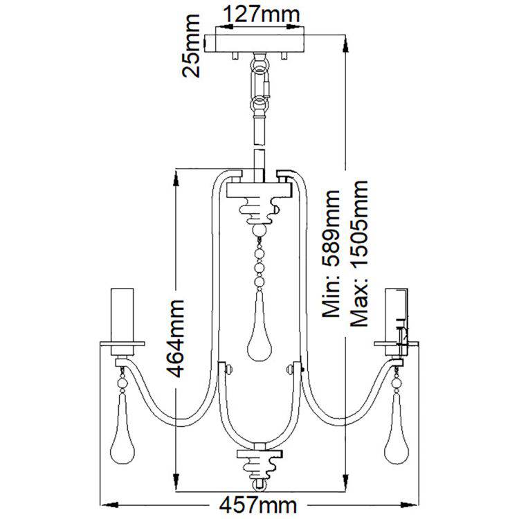 Quintiesse Karlee 3Lt  Chandelier - Classic Pewter - Comet Lighting