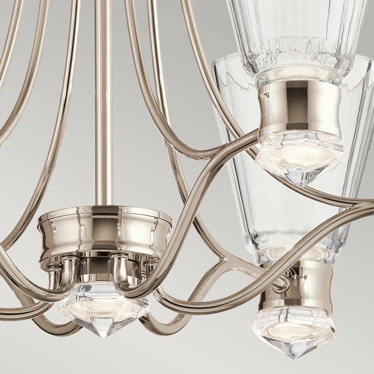 Quintiesse Kayva LED 13Lt 6 Arm Chandelier - Polished Nickel - Comet Lighting