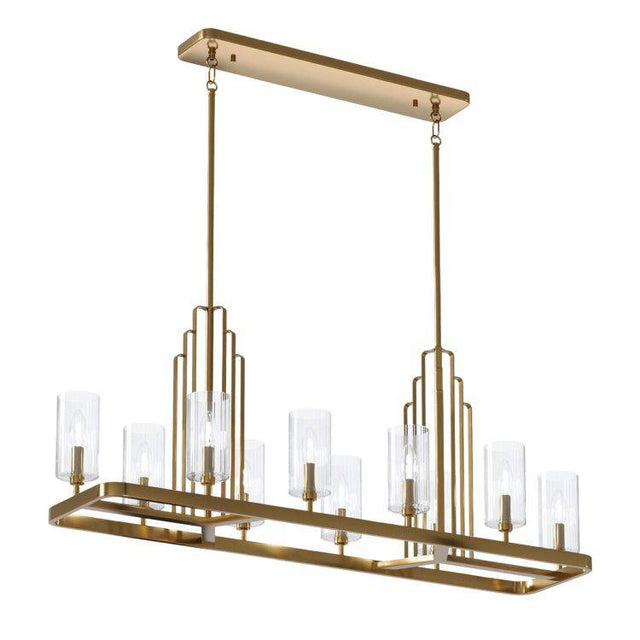 Quintiesse Kimrose 10lt Linear Chandelier  - Brushed Natural Brass - Comet Lighting