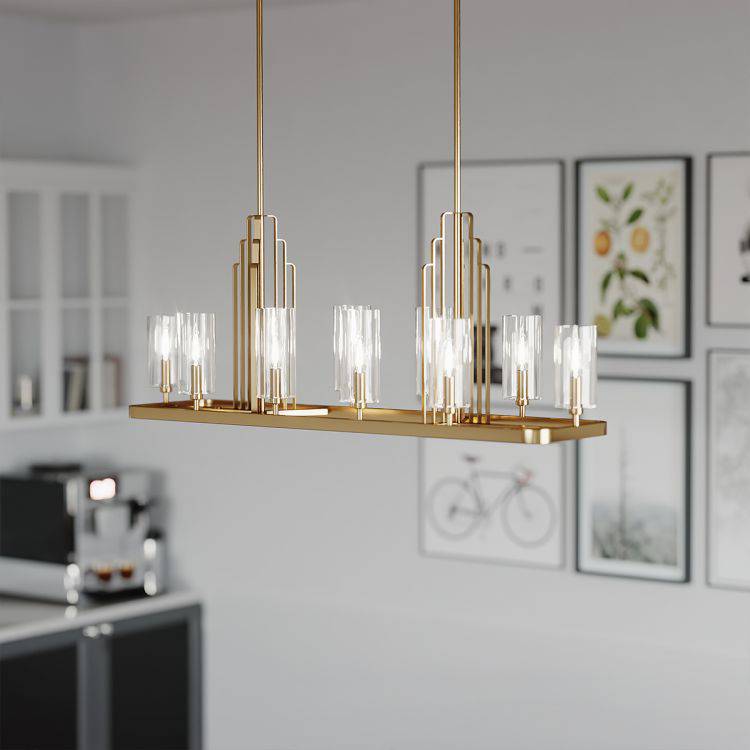 Quintiesse Kimrose 10lt Linear Chandelier  - Brushed Natural Brass - Comet Lighting