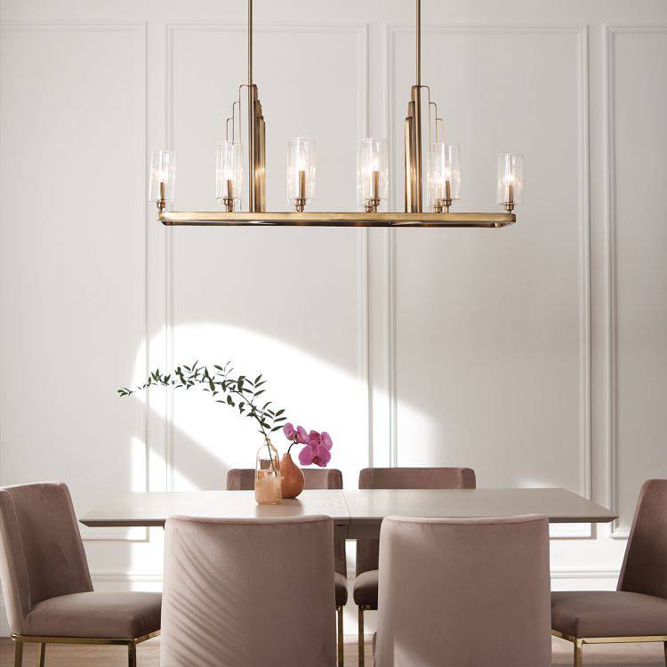 Quintiesse Kimrose 10lt Linear Chandelier  - Brushed Natural Brass - Comet Lighting