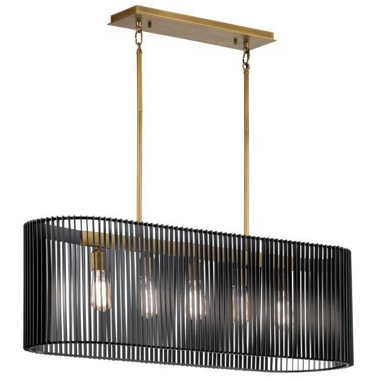 Quintiesse Linara 5Lt Linear Chandelier - Black & Natural Brass - Comet Lighting