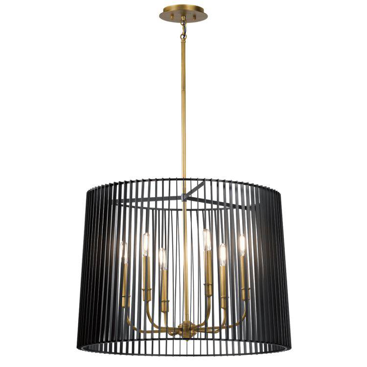 Quintiesse Linara 6Lt Chandelier/Pendant - Black & Natural Brass - Comet Lighting