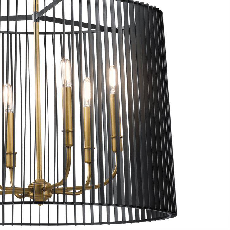 Quintiesse Linara 6Lt Chandelier/Pendant  - Black & Natural Brass - Comet Lighting