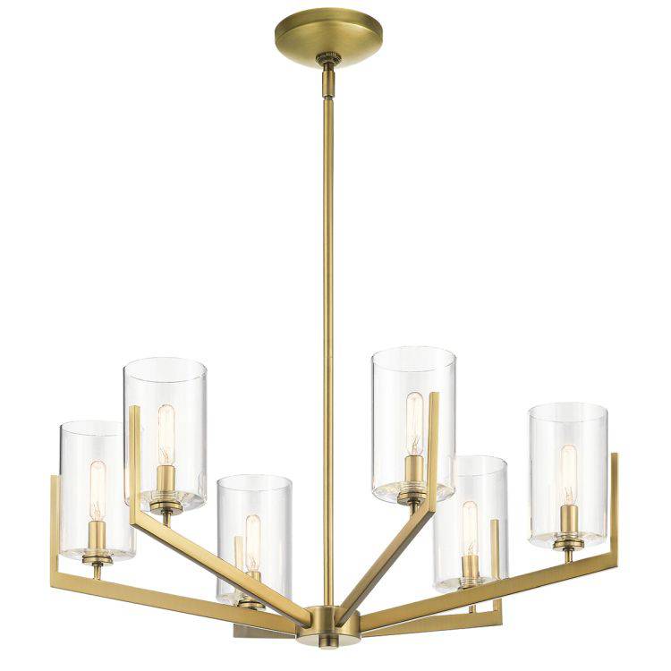 Quintiesse Nye 6Lt Chandelier   - Brushed Natural Brass - Comet Lighting