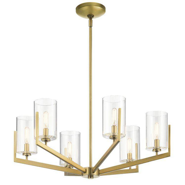 Quintiesse Nye 6Lt Chandelier   - Brushed Natural Brass - Comet Lighting