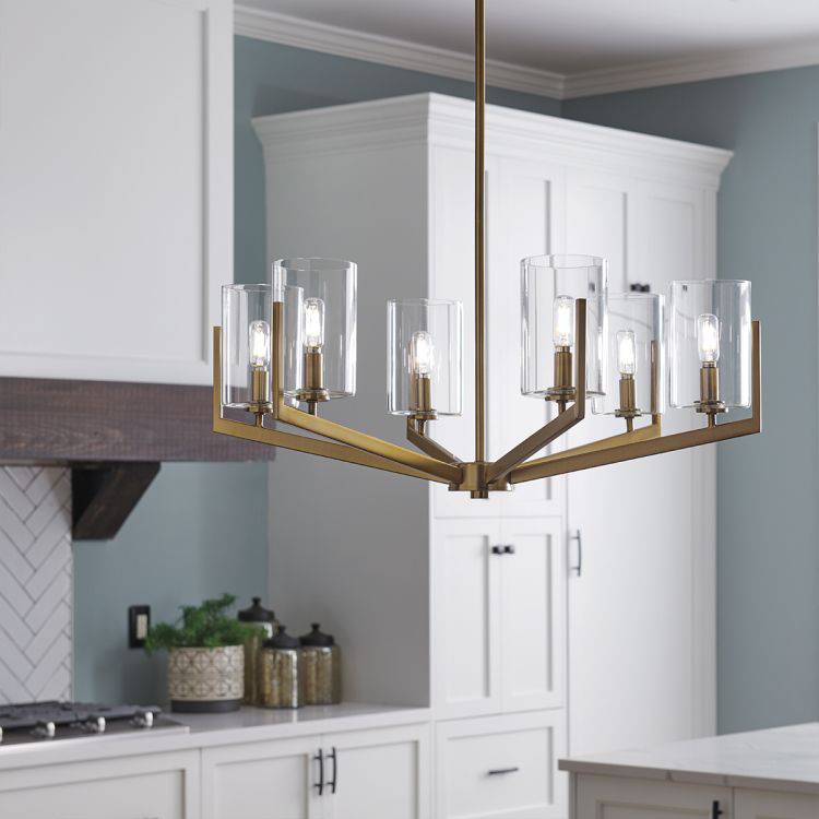 Quintiesse Nye 6Lt Chandelier   - Brushed Natural Brass - Comet Lighting