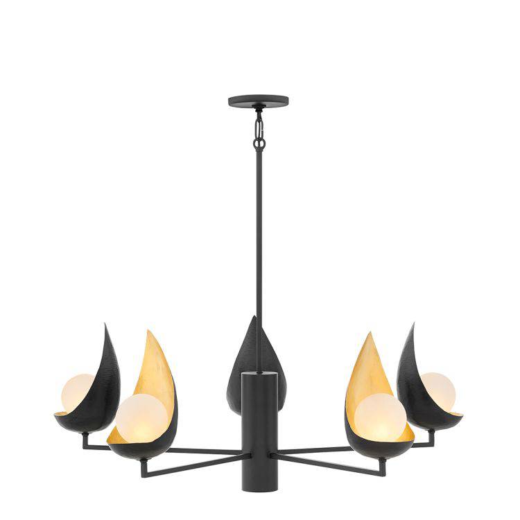 Quintiesse Ren 5Lt Chandelier - Black/Gold - Comet Lighting