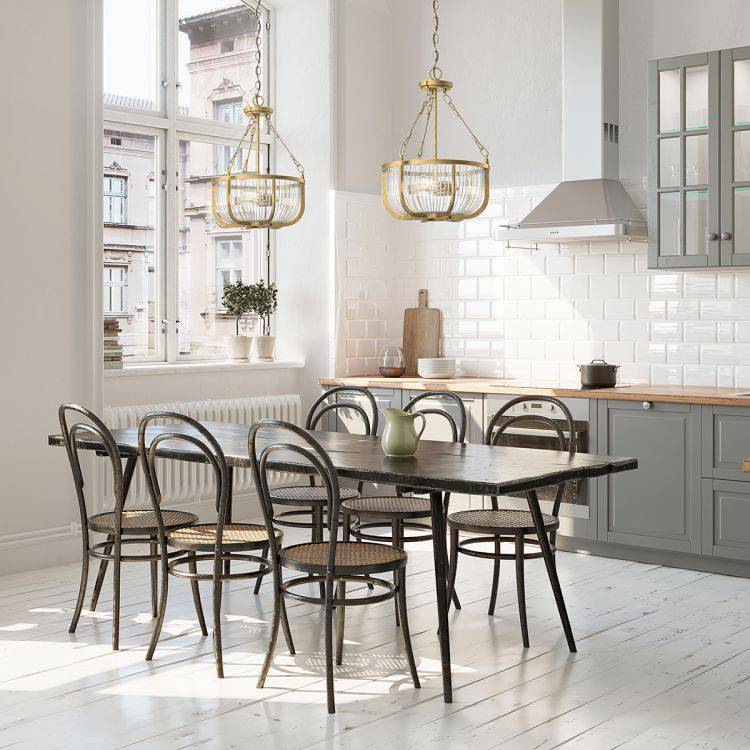 Quintiesse Roux 3Lt Pendant/ Semi-Flush - Natural Brass - Comet Lighting