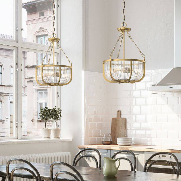 Quintiesse Roux 3Lt Pendant/ Semi-Flush - Natural Brass - Comet Lighting