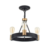 Quintiesse Silas  3Lt Pendant/ Semi-Flush - Aged Zinc & Heritage Brass - Comet Lighting