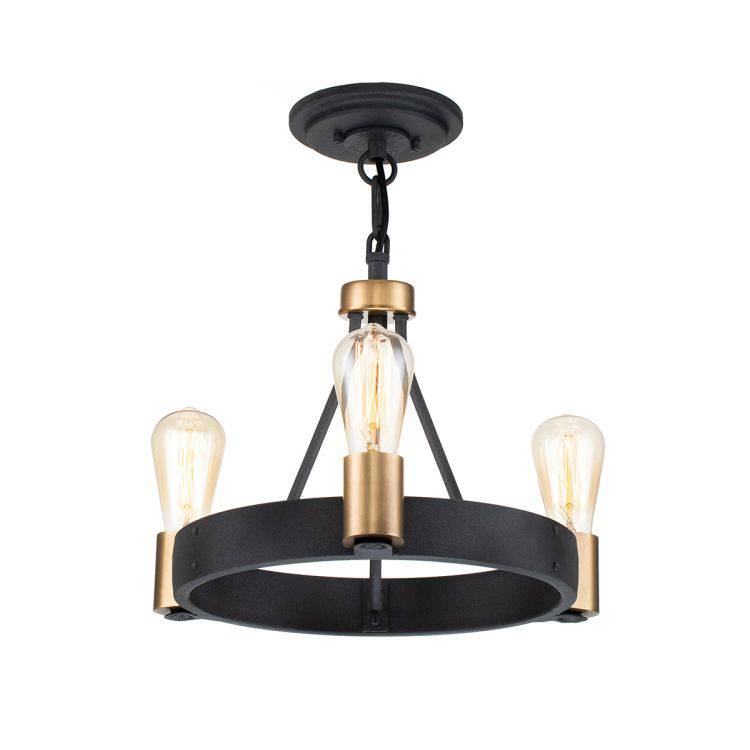 Quintiesse Silas  3Lt Pendant/ Semi-Flush - Aged Zinc & Heritage Brass - Comet Lighting