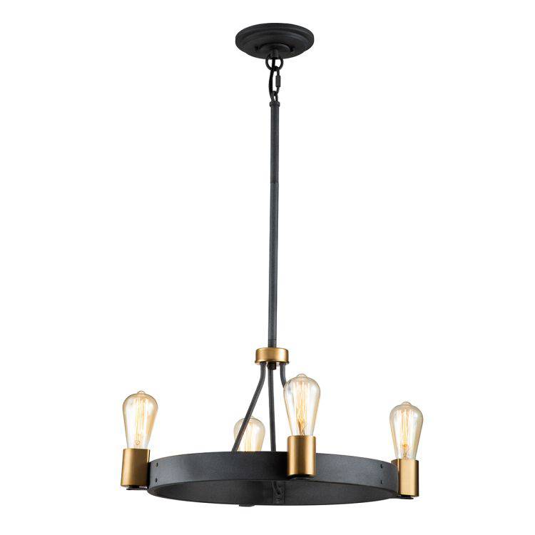 Quintiesse Silas  4Lt Pendant/ Semi-Flush - Aged Zinc & Heritage Brass - Comet Lighting