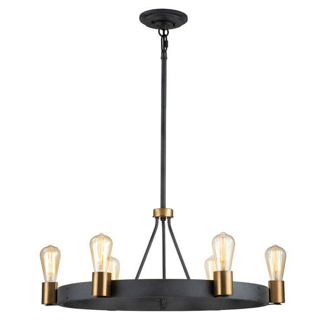 Quintiesse Silas  6Lt Pendant/ Semi-Flush - Aged Zinc & Heritage Brass - Comet Lighting