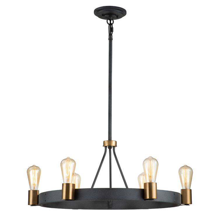 Quintiesse Silas  6Lt Pendant/ Semi-Flush - Aged Zinc & Heritage Brass - Comet Lighting