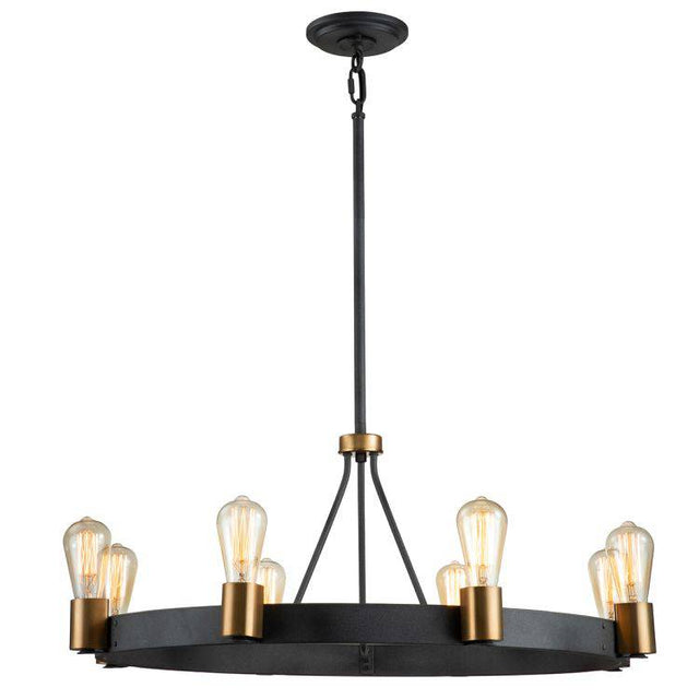 Quintiesse Silas  8Lt Pendant/ Semi-Flush - Aged Zinc & Heritage Brass - Comet Lighting